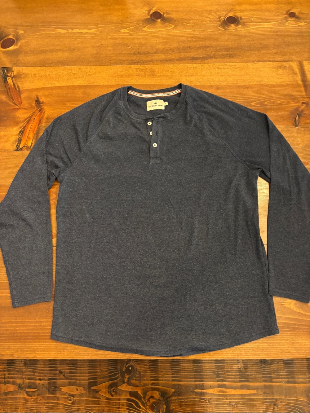 The Normal Brand Men's Dark Heather Navy Henley Long Sleeve